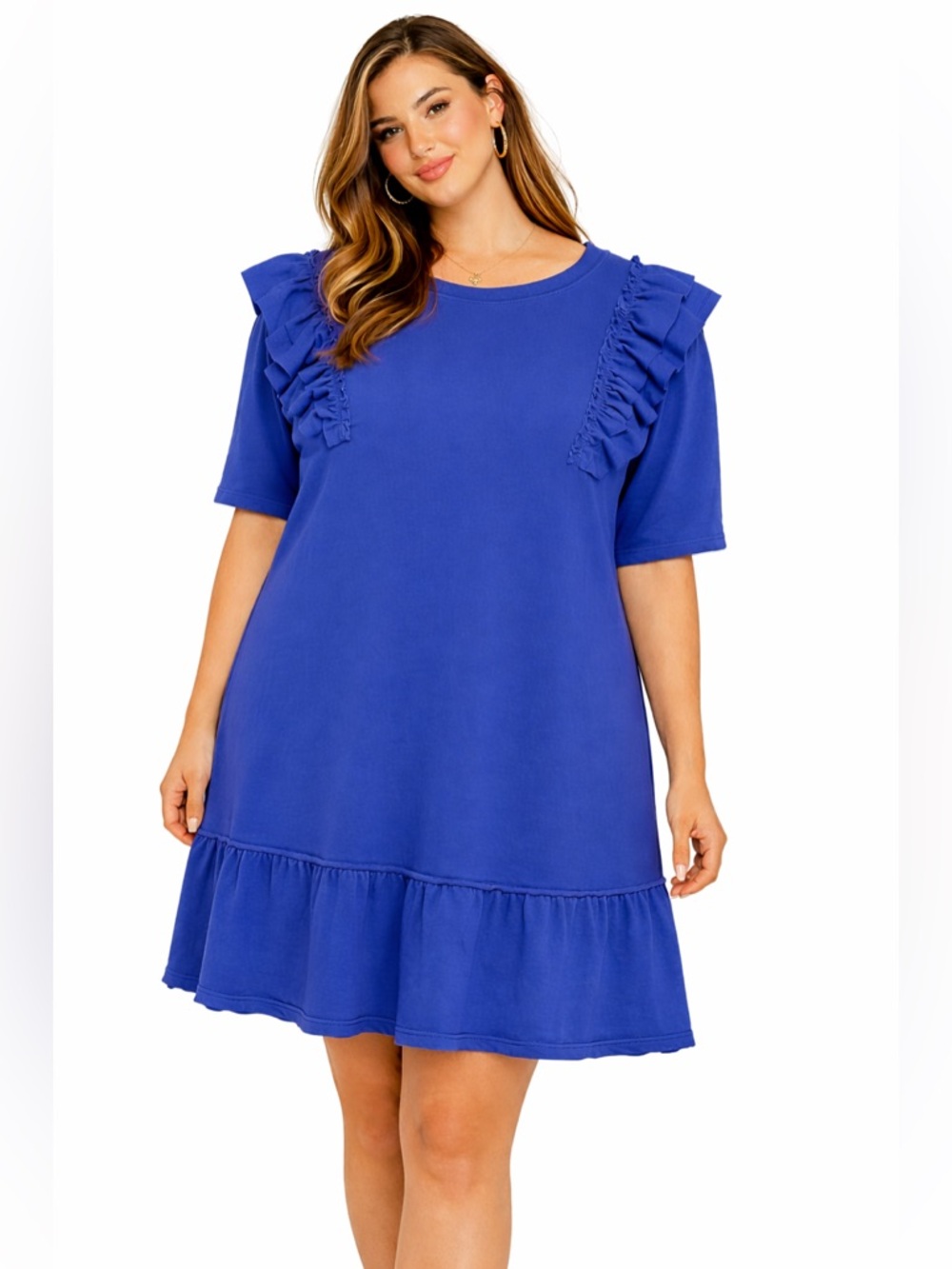 Umgee Ruffled Sweatshirt Dress with exposed seams. NWT